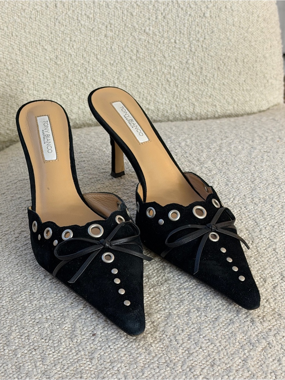 TONY BIANCO Black Suede Pointed Toe Mule Heels - Picture 10 of 10